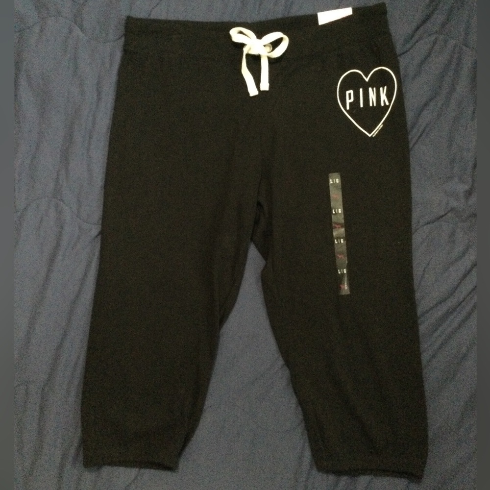 VICTORIA’S SECRET PINK, SIGNATURE CROP BLACK SWEATPANTS, Sz L, NWT